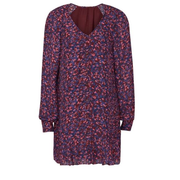 Parker Silk Viscose Button Front Mini Dress Blue Pink Lined Flowy Large Boho - Picture 3 of 14